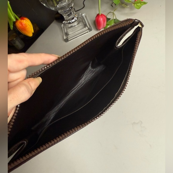 CELINE Denim Canvas Clutch Bag in Brown & Gold Celine Design & Carriages - RARE - Picture 10 of 16